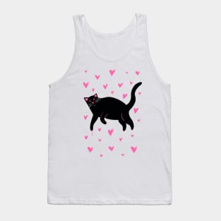 Cute black cat with hearts . Valentine illustration Tank Top